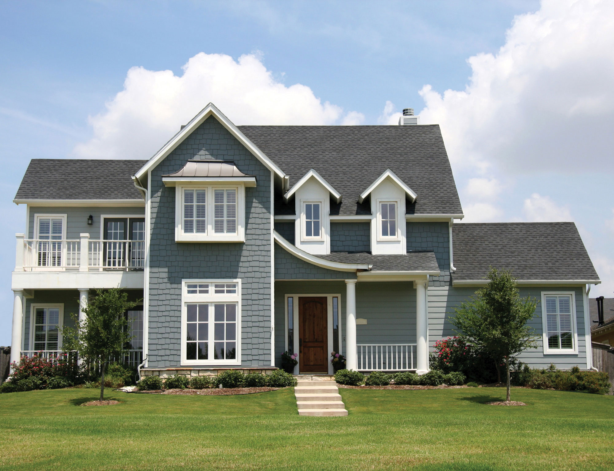 slate gray house with dark gray roof 