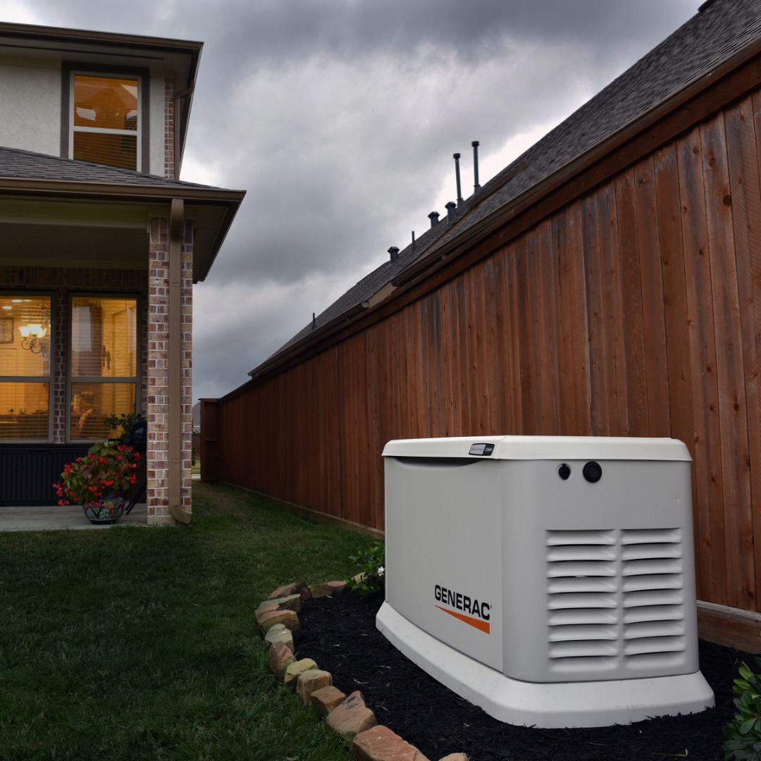 Generac standby generator in backyard 